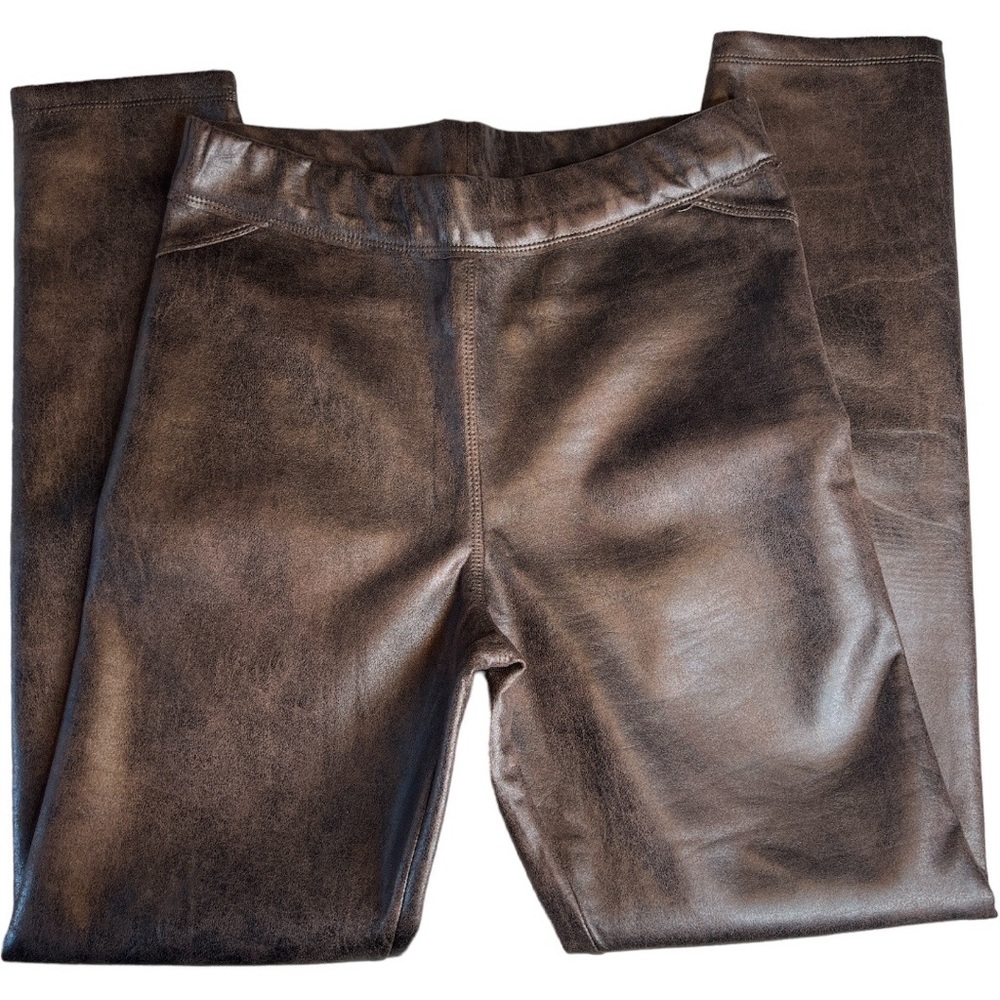 Max Studio Faux Leather Distressed Pants, Brown M NWT